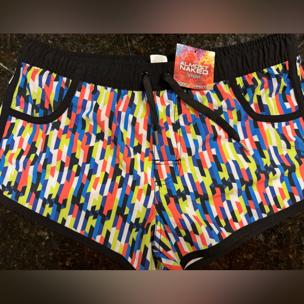 Andrew Christian Almost Naked Men's Colorful Geometric Swim Shorts